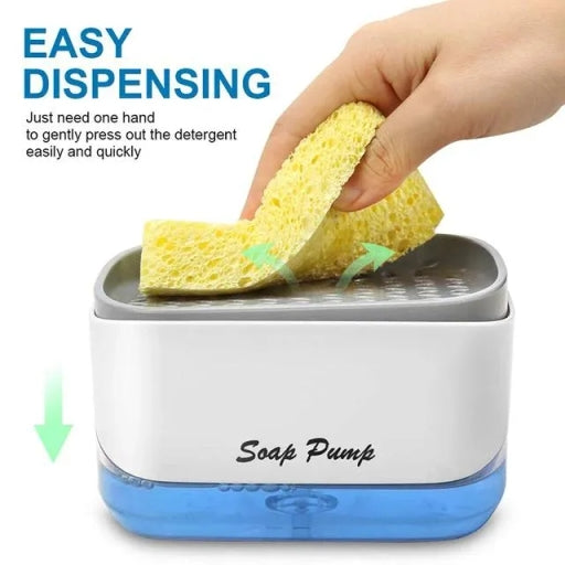 2-In-1 Kitchen White Pump Box Dish Soap Dispenser with Sponge Holder Set