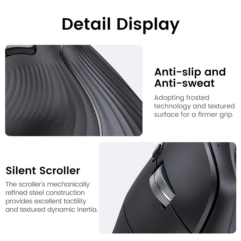 GREEN MU008 Vertical Ergonomic Mouse, Bluetooth & 2.4G, Silent Quiet Clicks, 5 Buttons, 4000 DPI & 4 Adjustable DPI, for Laptop, Mac, Chromebook, PC, Windows