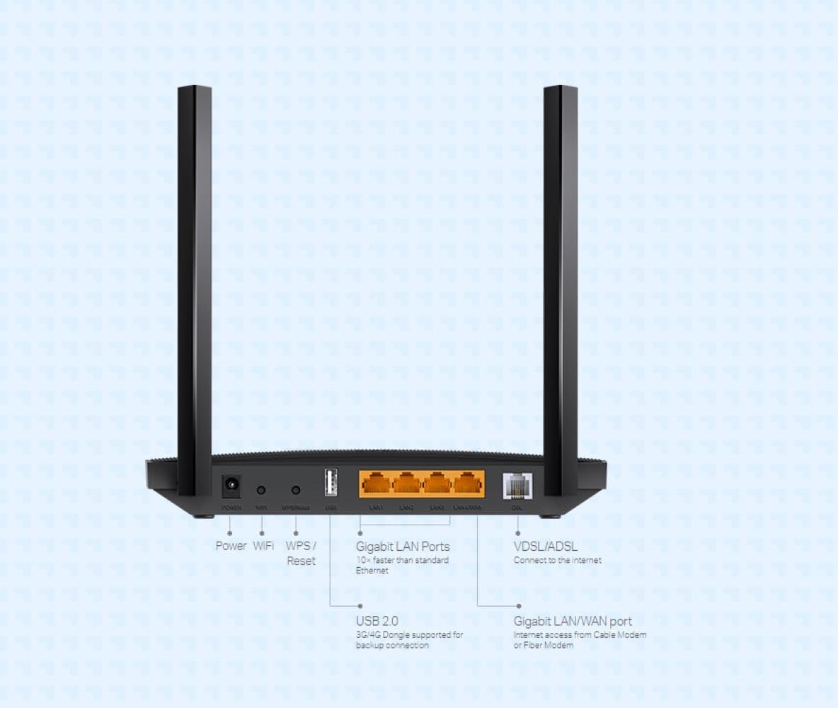 TP-Link Archer VR400 AC1200 Wireless Modem Router, VDSL ADSL Wifi Router, Mesh Wifi Booster, Dual Band Internet Booster, Full Gigabit Ethernet Ports Mesh Routers, Plug and Play, Gaming Xbox PS4 Steam