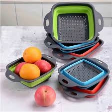 Square Draining Basket - Silicone Kitchen Storage Bag Fruit and Vegetable Basket Folding Filter