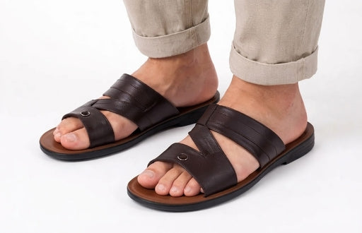 Men's High Quality PU Slippers Brown Slip-on Home Shoes Comfortable Soft Sole Footwear