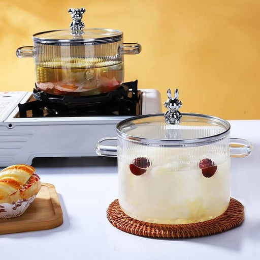 Portable Glass Soup Pot Tableware Dishes Dining Transparent Wok Cooking Nonstick Food Lazy Portable