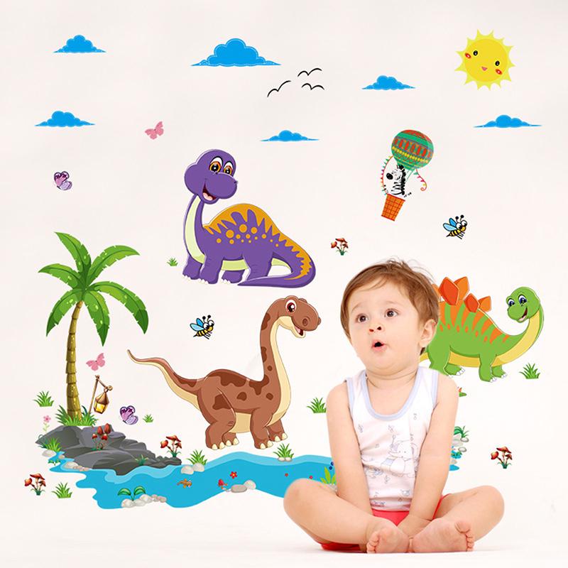 2 in1 Combo 2D Wall Sticker Wall Sticker Home Decoration animals tree bridge baby children bedroom room decor wall stickers removable kids nursery decal Mirror Dear Wall Decoration Stickers DINOSAURS