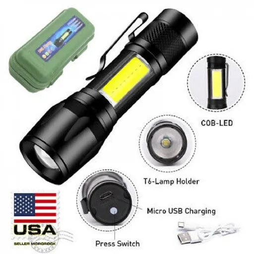 XPE COB LED Flashlight Adjustable Focus Camping Torch Pen Clip Light
