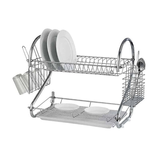 ISPECLE 2-Tier Dish Drying Rack with Utensil & Cutting Board Holder – Silver