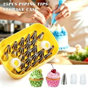 25 Pc Cake Decorating Supplies Icing Nozzle Set with Reusable 02 Couplers and Storage Box
