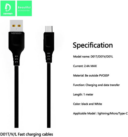 Type C Cable Fast Charging Cable 1 Meter Vdenmenv D01T