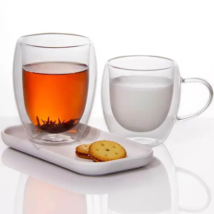 Double Wall 250ML Heat Resistant Glass Cup Office Coffee Tea Handle Mug