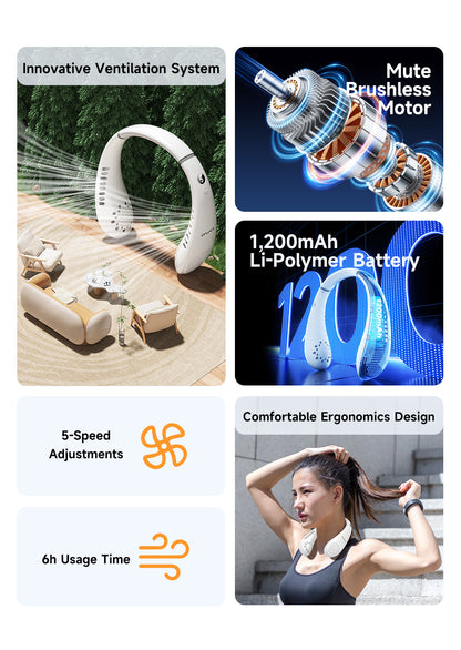AWEI F31 Neck Hanging Neckband Fan 1200mAh Large Capacity, Five Wind Speed Levels