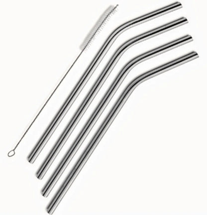 Reusable Stainless Steel Drinking Straws Set of 4 and Cleaning Brush