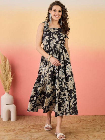 Floral Print Fit & Flare Midi Dress