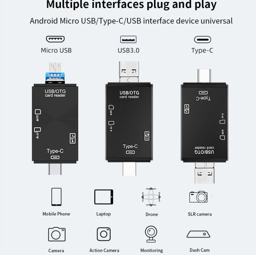6 In 1 Memory Card Reader with USB 3.0 Type C/USB/Micro USB/TF/SD Memory Card Reader OTG Card Slot