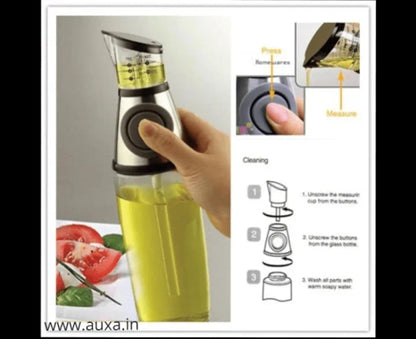 500Ml Glass Oil Dispenser Bottle with Press & Measure No-Drip Spout for Cooking & Kitchen Use