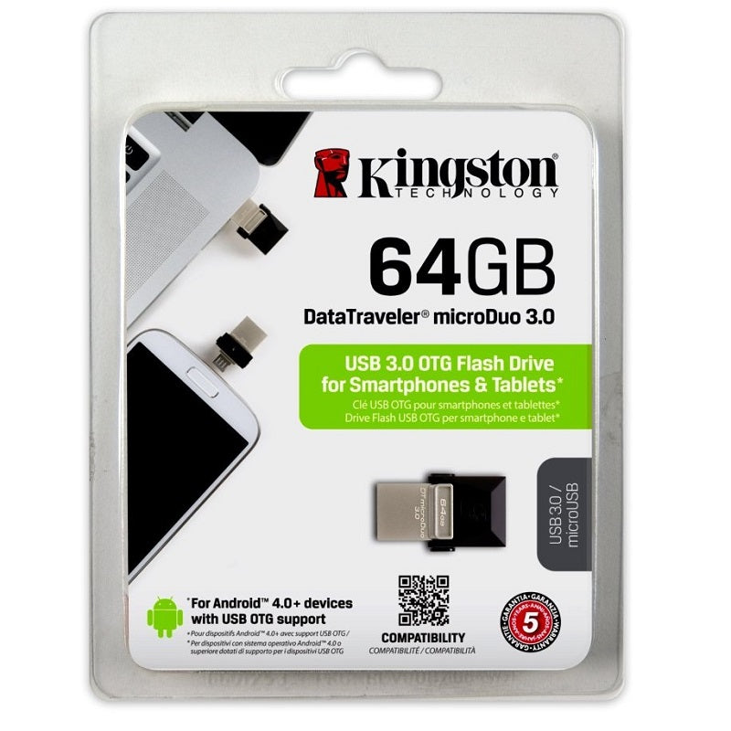 Kingston Digital 64GB Data Traveler Micro Duo USB 3.0 Micro USB OTG