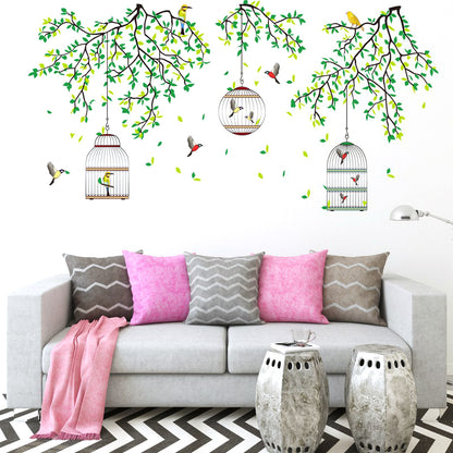 Three Cages Green Leaf with bird Flower Border Wall Decoration Sticker TV Frame Sticker Kitchen Living Room Decoration Star Room Deco wall stickers Stars Tree Wedding nursery decorative