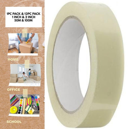 Cello Tape Clear 1" Inch & 2'' Inch 50M & 100M High Quality Packaging Tape 1PC PACK and 12 PC PACK