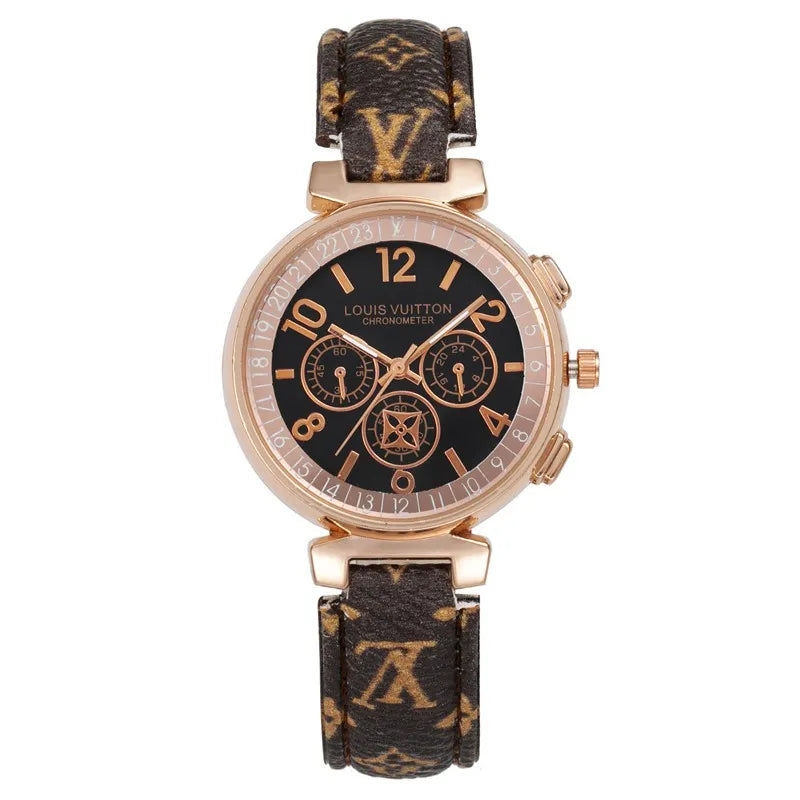 LV LOUIS VUITTON Fashion Women's Quartz Watch Rotating Dial Small Dial Leather Strap Business Elegan
