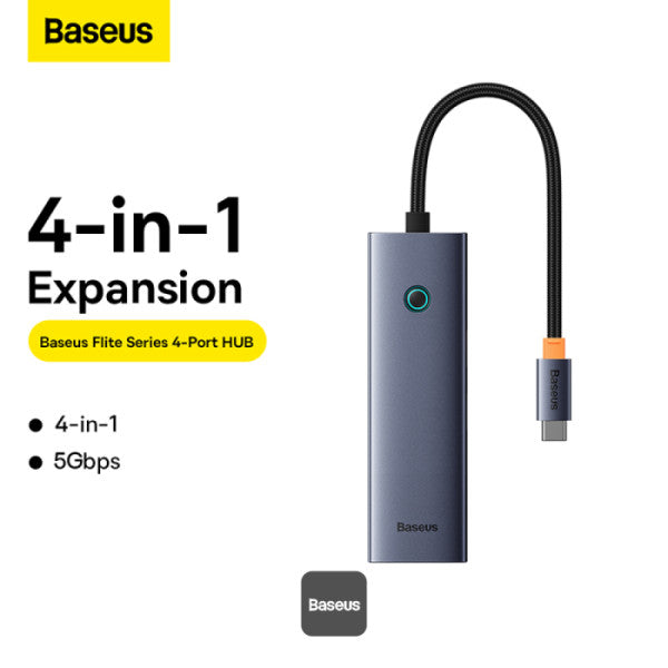 Baseus UltraJoy Series 4-in-1 USB-C Hub To USB 3.0 Extention - Grey