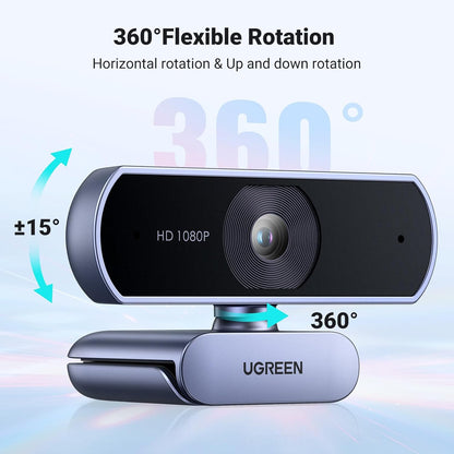 UGREEN 1080P Webcam with Microphone, Full HD USB Web Camera, Adjustable FOV, Noise-Canceling, Plug and Play  -15728