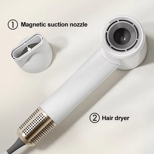 White Leafless Hair Dryer with Strong Airflow, Quick Drying and Low Noise Design