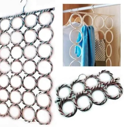 Multi Use 28 Hole Ring Rope Scarf Wrap Shawl Storage Holder Hanger Tie Rack