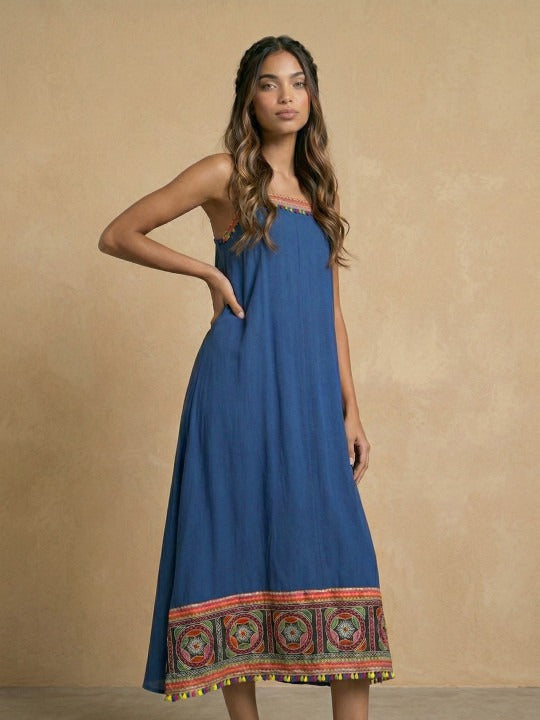 Floral Embroidered a-Line Maxi Dress