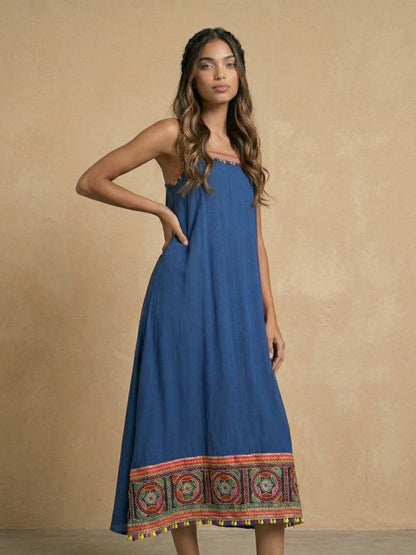 Floral Embroidered a-Line Maxi Dress