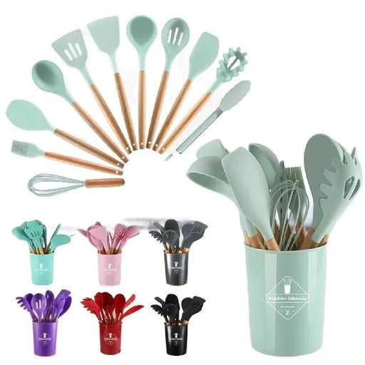 12PCS Silicone Kitchen Utensil Set, Heat Resistant Cooking Tools for Non-Stick Cookware SMT