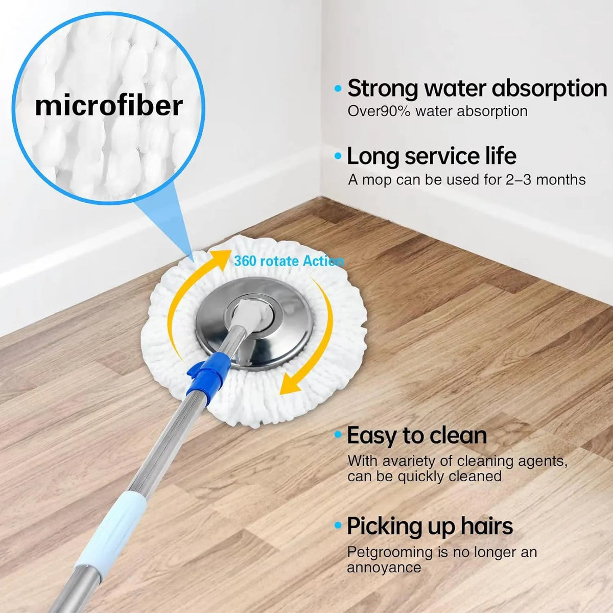 New Magic Mop | 360 Rolling Magic Floor Spin Mop | Bucket Stainless Steel SMT