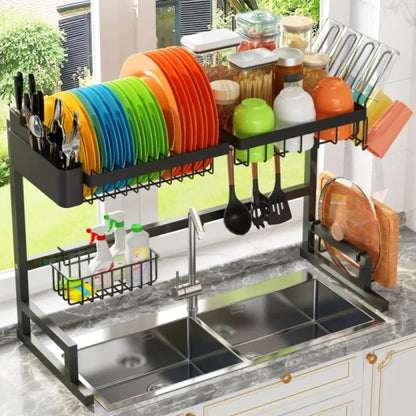 Dish Rack Kitchen Double Sink Rack Stainless Steel Plate Cutlery Holder