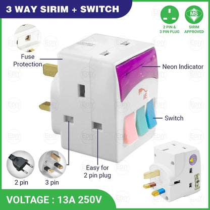 TOBO 13a 3-Way Universal Multi Plug Travel Adapter