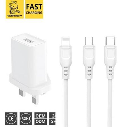 Denmen Home Charger DC05YL 1USB 2.4a Micro Charger / Type-C Charger / Lightning Charger