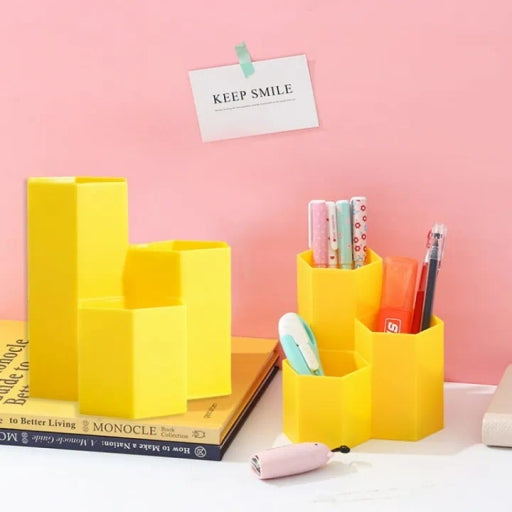 Large Capacity Desk Pen Holder Desktop Organizer Stand Case Yellow