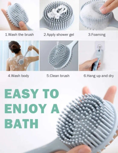 Ultra-Soft Silicone Back Scrubber Shower Bath Body Brush with a Long Handle