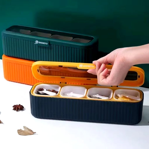 4-In-1 Spice Box with 4 Compartments, Lids & Spoons