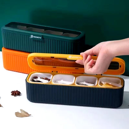 4-In-1 Spice Box with 4 Compartments, Lids & Spoons