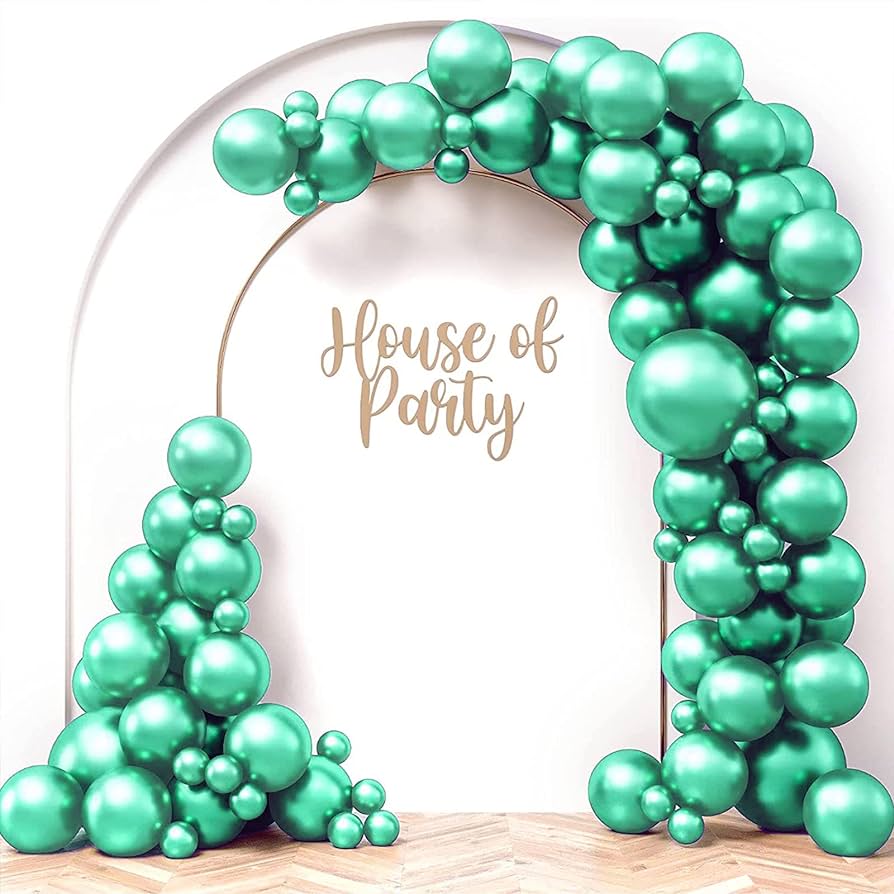 Complete Set 50pcs 10inch Metallic Latex Balloons Chrome Balloon Wedding Decorations Birthday Party Supplies Baloon arch GREEN THEME COLOR + FREE GLUE DOTS + FREE GARLAND SETUP CHAIN