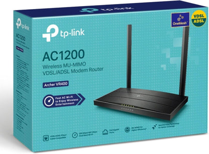 TP-Link Archer VR400 AC1200 Wireless Modem Router, VDSL ADSL Wifi Router, Mesh Wifi Booster, Dual Band Internet Booster, Full Gigabit Ethernet Ports Mesh Routers, Plug and Play, Gaming Xbox PS4 Steam
