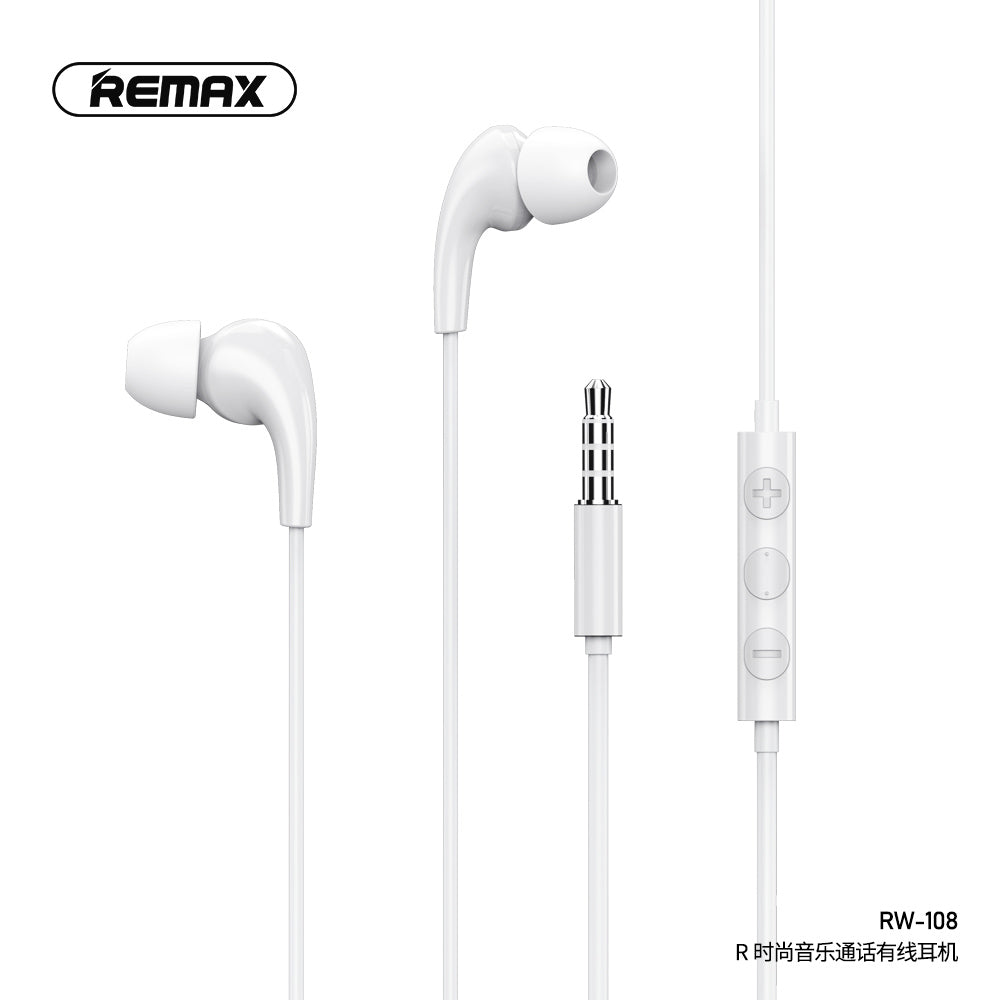 Remax RW-108 High Quality In-Ear Wired Music Earphone Stereo for Mobile Earphone