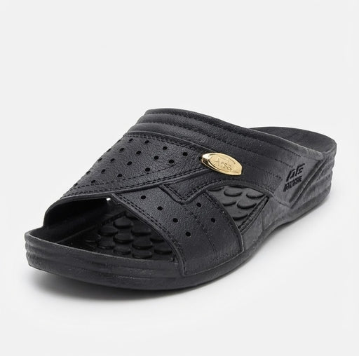 Men’s Black Open-Toe Rubber Slipper,  Style Slide.
