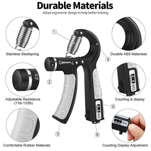 Hand Gripper, R-Shape Adjustable Countable Hand Grip Strength Exercise Strengthener Gripper