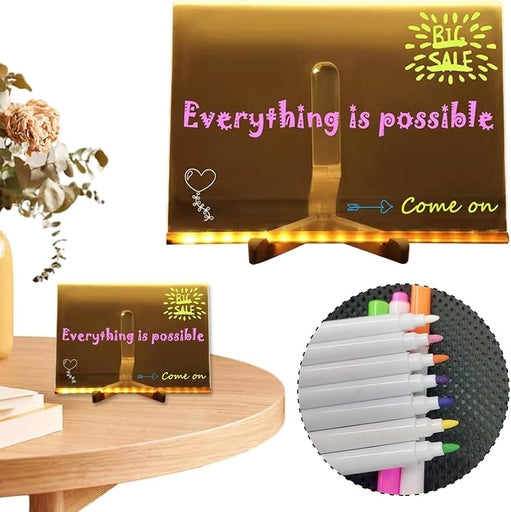 Acrylic LED Writing Message Board Dry Erase Board Arts Doodle Notepad W/Light Up