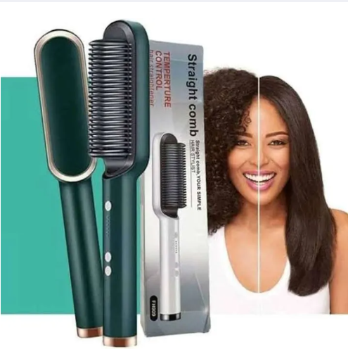 2-In-1 Hair Straightener Brush & Curler | Anti-Scald Hot Comb with 5 Temp Settings