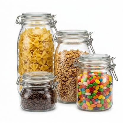 Square/Hexagonal Glass Food Storage Jars with Airtight Clamp Lids