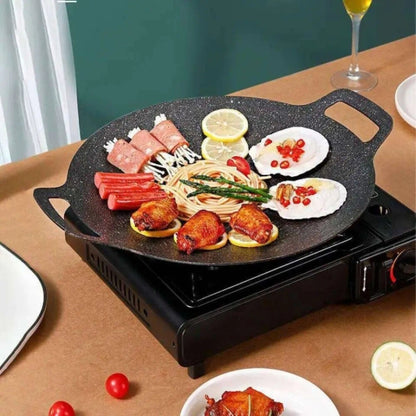 Non-Stick Round Grill Plate for Cooking Roti, BBQ Sausage, Seafood, Vegetables