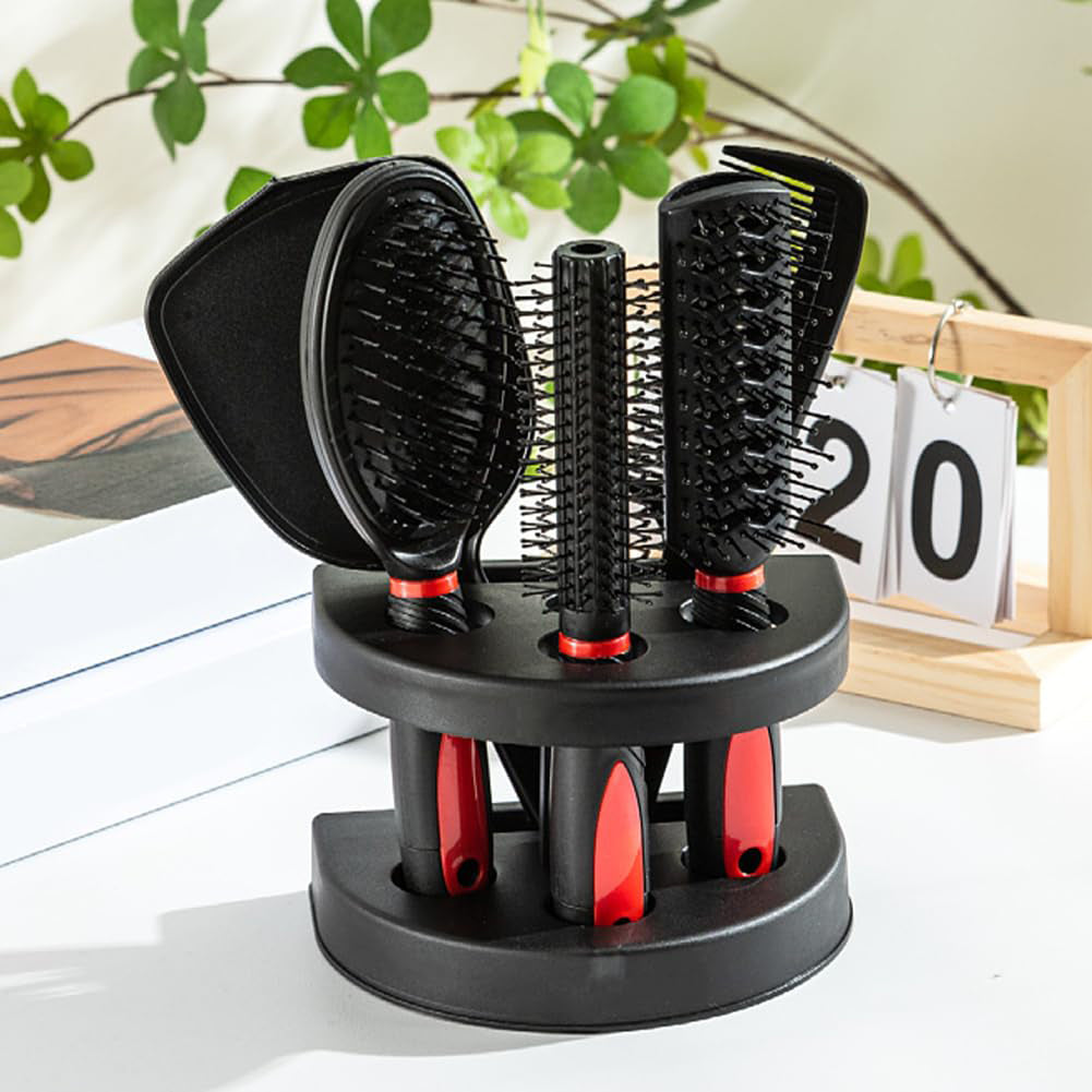 5 Pcs Hair Comb Set Professional Salon Cutting Brushes Sets Comb Hair Brush Styling Tools Mirror And Holder Stand Set