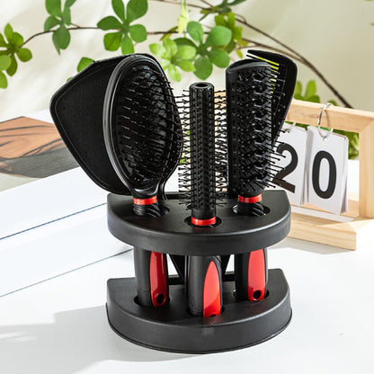 5 Pcs Hair Comb Set Professional Salon Cutting Brushes Sets Comb Hair Brush Styling Tools Mirror And Holder Stand Set