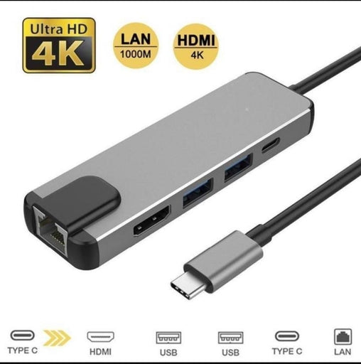 5 In 1 USB Type C Hub Hdmi 4K USB C Hub to Gigabit Ethernet Rj45 Lan Adapter for Thunderbolt 3 USB-C