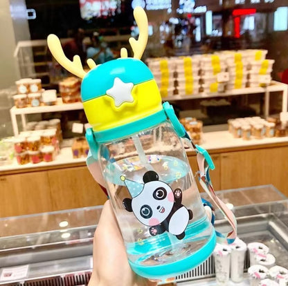 600Ml Kids Antler Cartoon Sippy Cup with Straw – Leakproof Water Bottle for Children