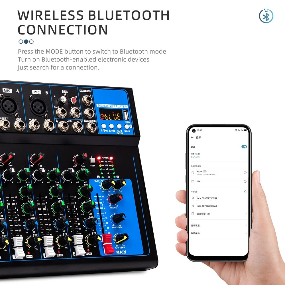 7 channel mixer F7 Bluetooth USB reverb Home F4 KTV stage performance live network song karaoke 4 channel mixing sound table